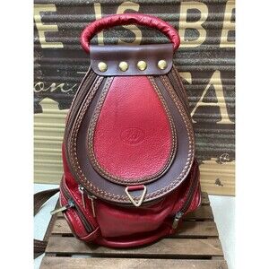 Red Brown Leather Cross Body Purse Converts To Backpack Zipper Strap Made Italy